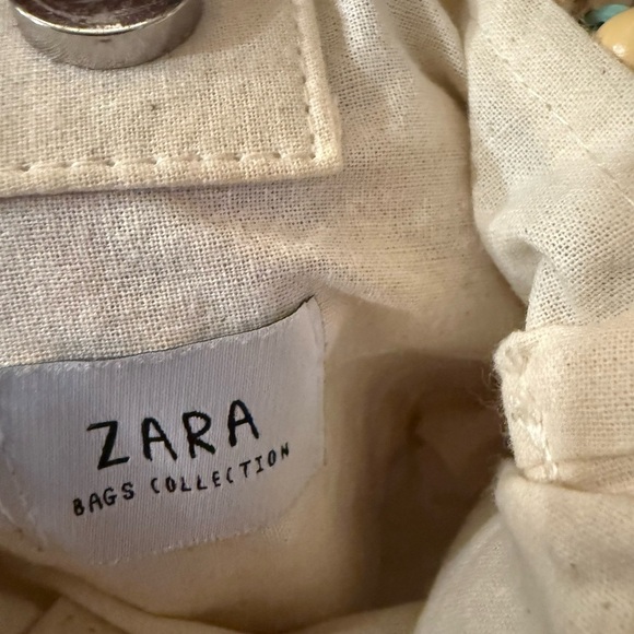 Zara wood beaded tote handbag with cotton strap bamboo handle - Picture 4 of 4